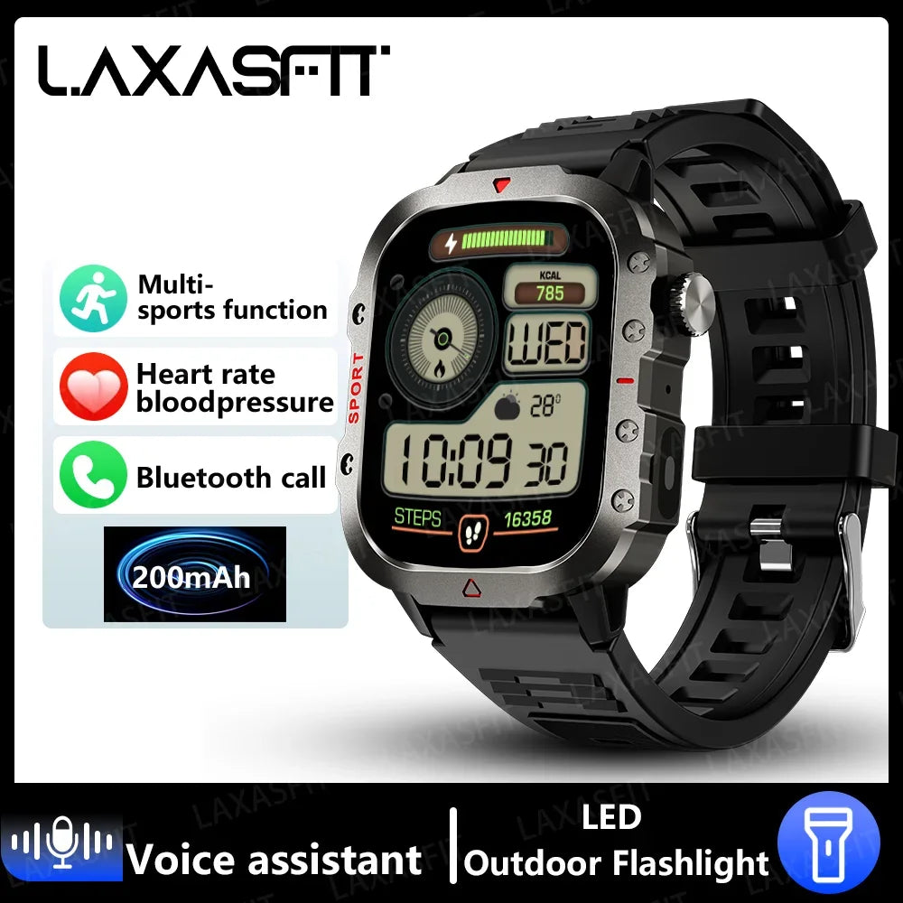 LAXASFIT New Men's Smart Watch LED Flashlight Outdoor Sports Smart Watch Wristwatch Health Monitoring Smart Watch