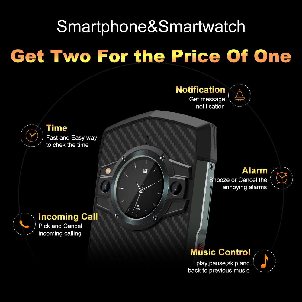 Unihertz Tick Tock Rugged Smartphone 5G 128/256GB Cellphone 6000mAh Android 6.5 inch Phone with Dual-Screen 48MP Camera IP68