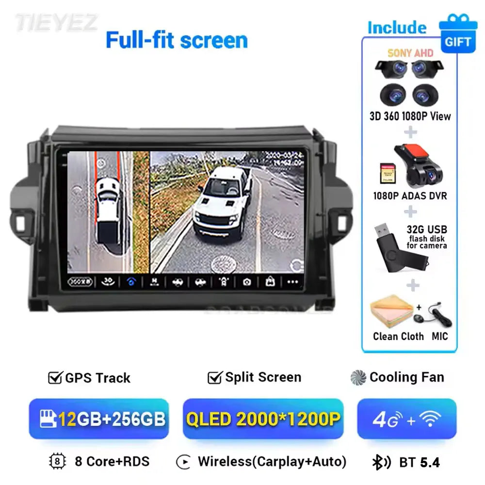 Car Android For Toyota Fortuner 2 SW4 2015-2022 Auto Radio Video Multimedia Player GPS Navigation In-cell QLED Screen 4G 2DIN