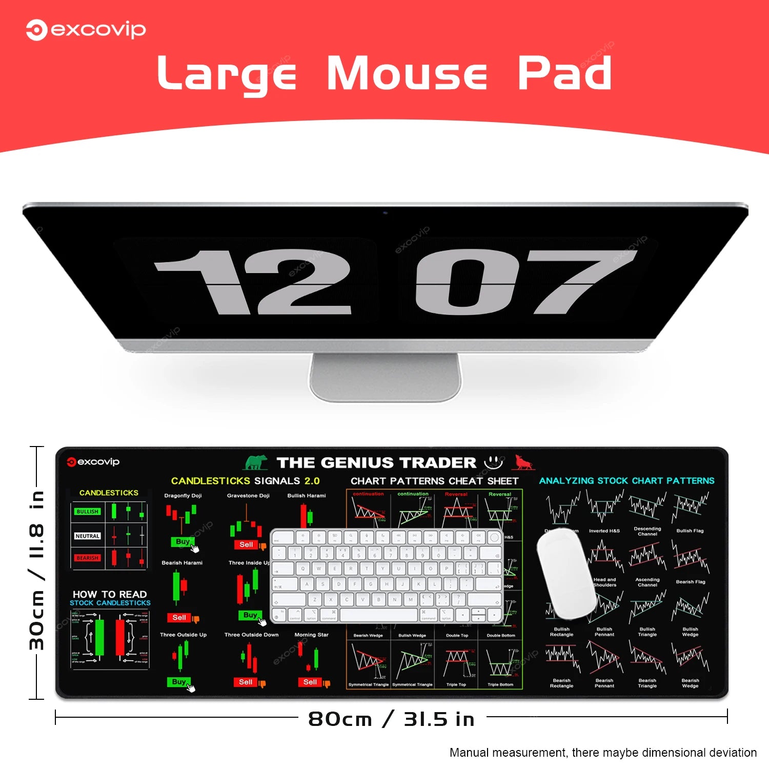 EXCO Stock Market Trader Mouse Pad Large Candlestick Pattern Chart Keyboard Mousepad Investor Desk Mat Stitched Edge Rubber Base