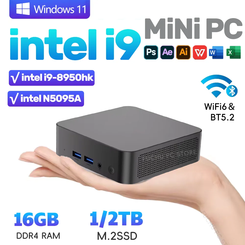 MINI PC  Windows 11 Intel Core i9 8950HK/N5095A 16GB RAM 1TB SSD  WIFI 6 BT5.2 4K HD Mini Gaming office study Pc