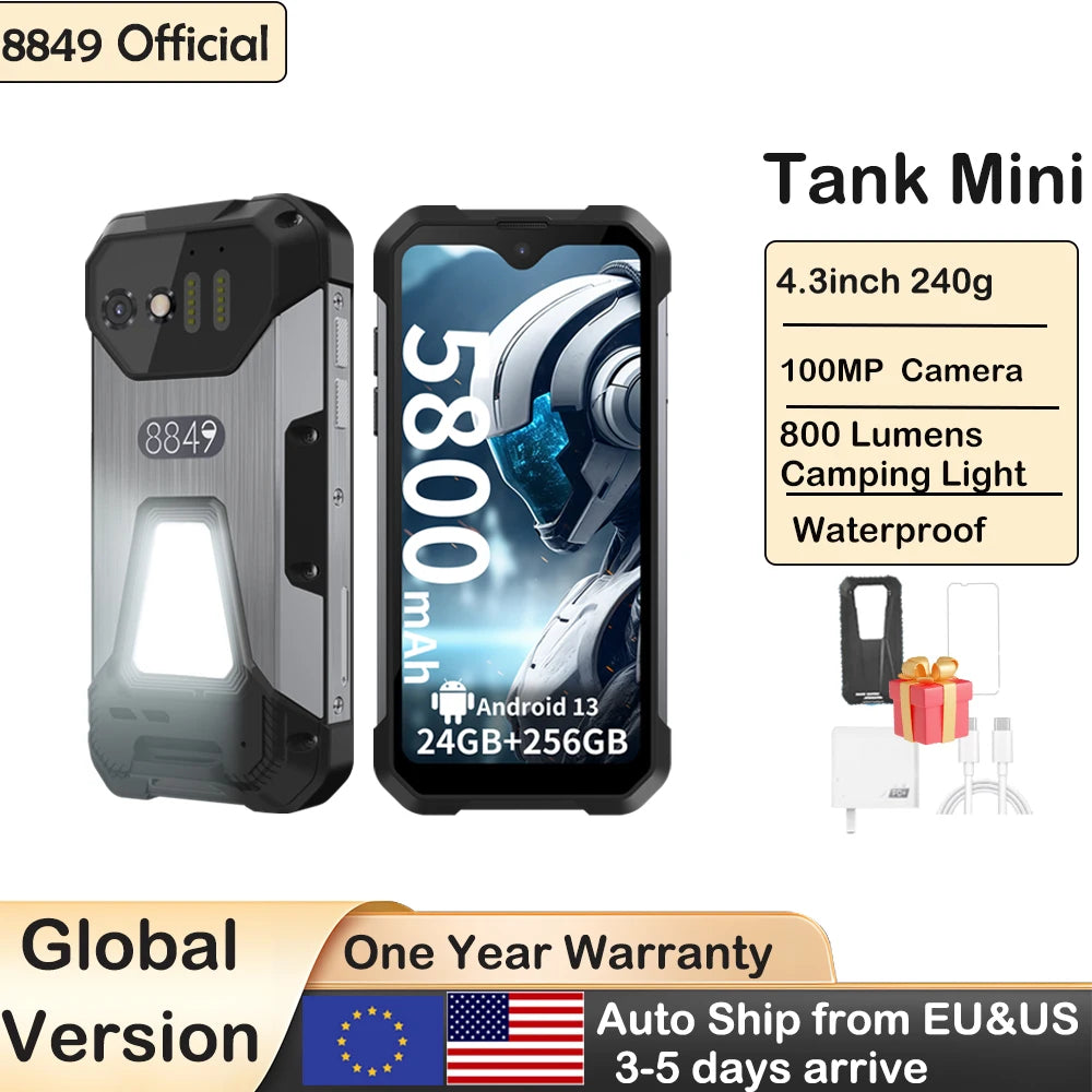 8849 Tank Mini Rugged Smartphone 16/24GB 256GB 5800mAh100Mp Camera Android 13 Cellphone 4.3 inch Waterproof Mobile Phone