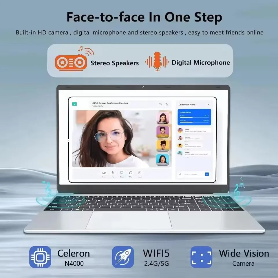 2025 New Notebook 15.6 Inch Laptop Windows 11 Intel Celeron N4000 16GB RAM 1TB SSD Fingerprint Unlock Study Office Pc Laptops