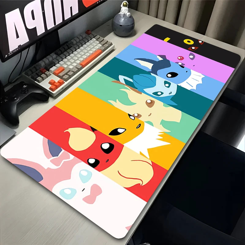 Kawaii Japan Anime Mouse Pad PC Colorful E-eevee Gamer Cabinet Mousepad HD P-pokemonS Keyboard Rug Laptop Gaming Rubber Desk Mat