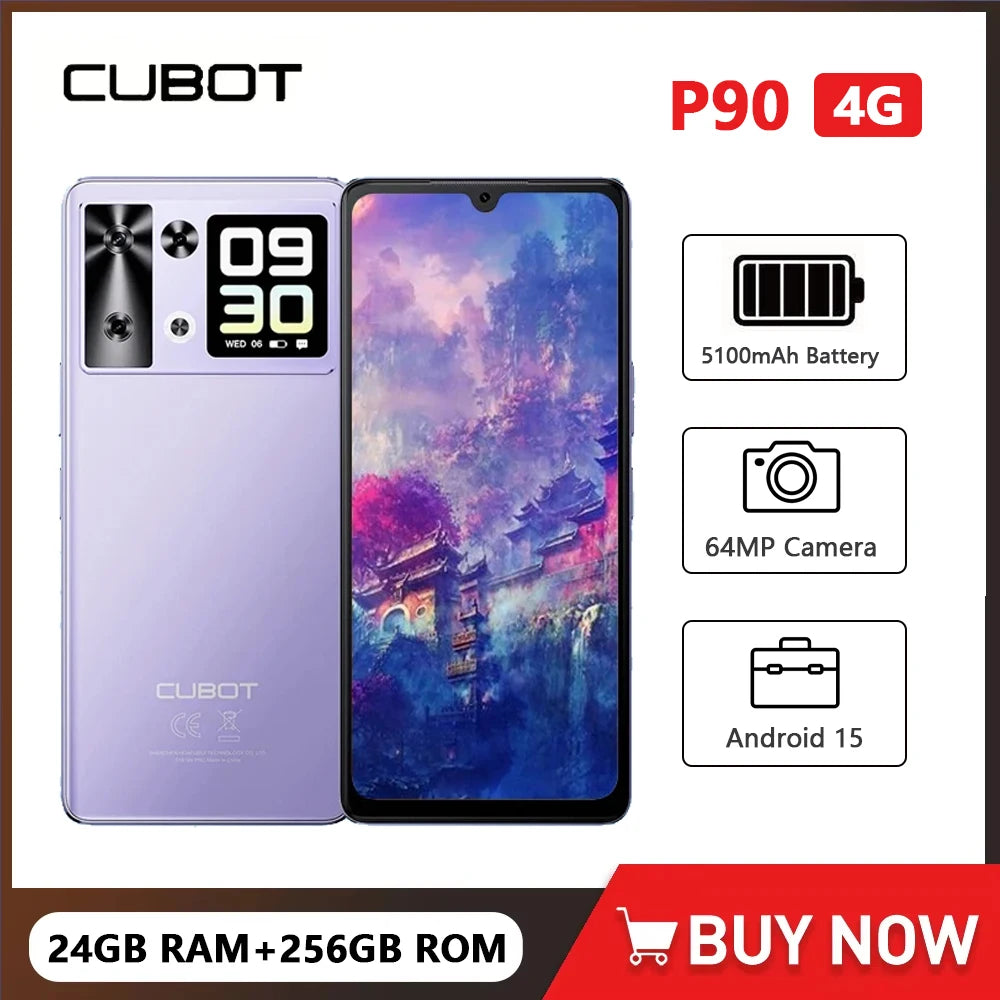 Cubot P90 Smartphone Android G100 Octa-core 2.2GHz Dual Speakers 24GB+256GB Mobile Phone 6.88" 120Hz 64MP 5100mAh Cellphone NFC
