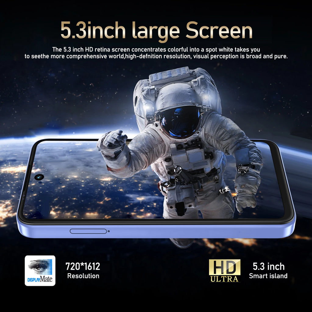 Global Version Smartphone 8GB+256GB 4G Smartphone, 5.3" Cellphone LCD 60Hz Display, 12MP Camera, 4100mAh Battery HD Camera, WiFi