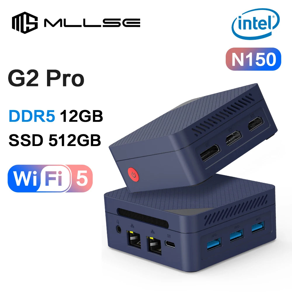 MLLSE G2 Pro Mini PC Intel Twin Lake N150 Processor LPDDR5 12GB RAM 512GB ROM Windows 11 Pro WiFi 5 BT5.2 Desktop Computer