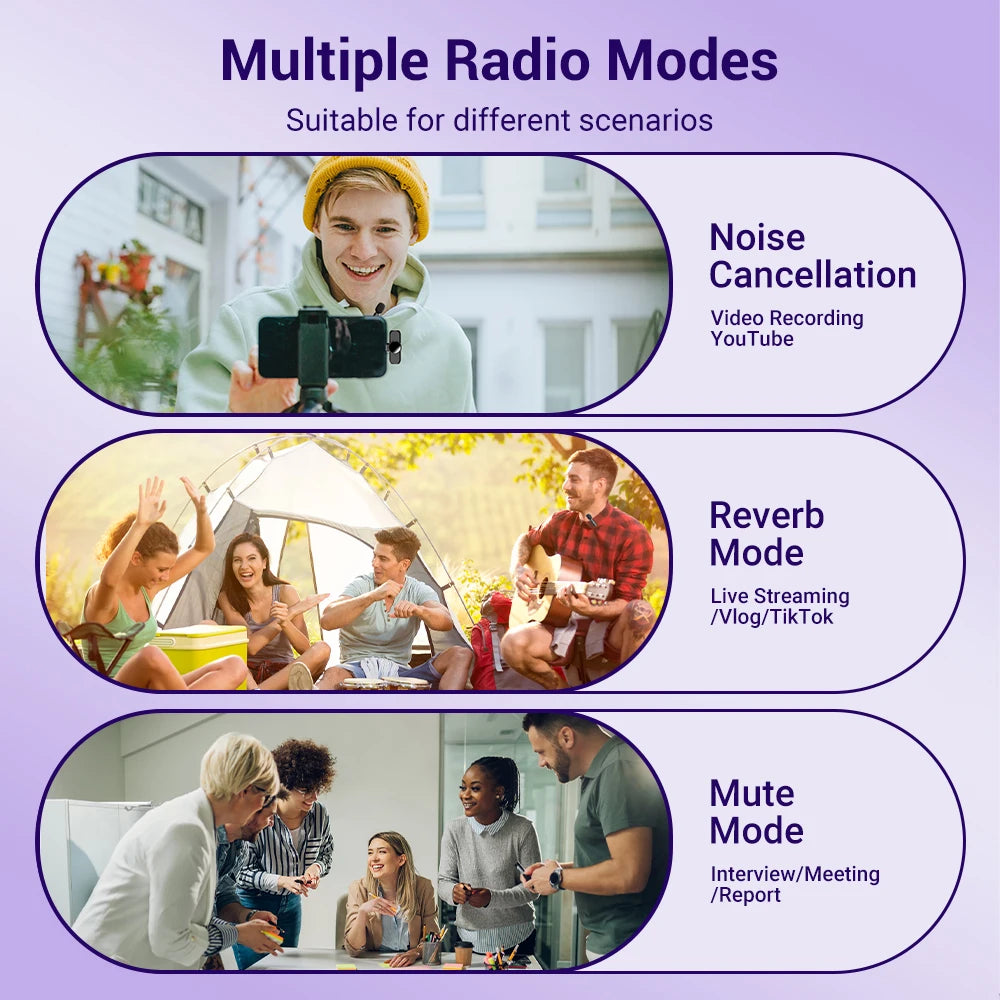 Basix 2.4G Wireless Stereo Lavalier Microphone Live Interview Outdoor Mini Noise Cancelling  for iPhone Android rotate Lapel Mic