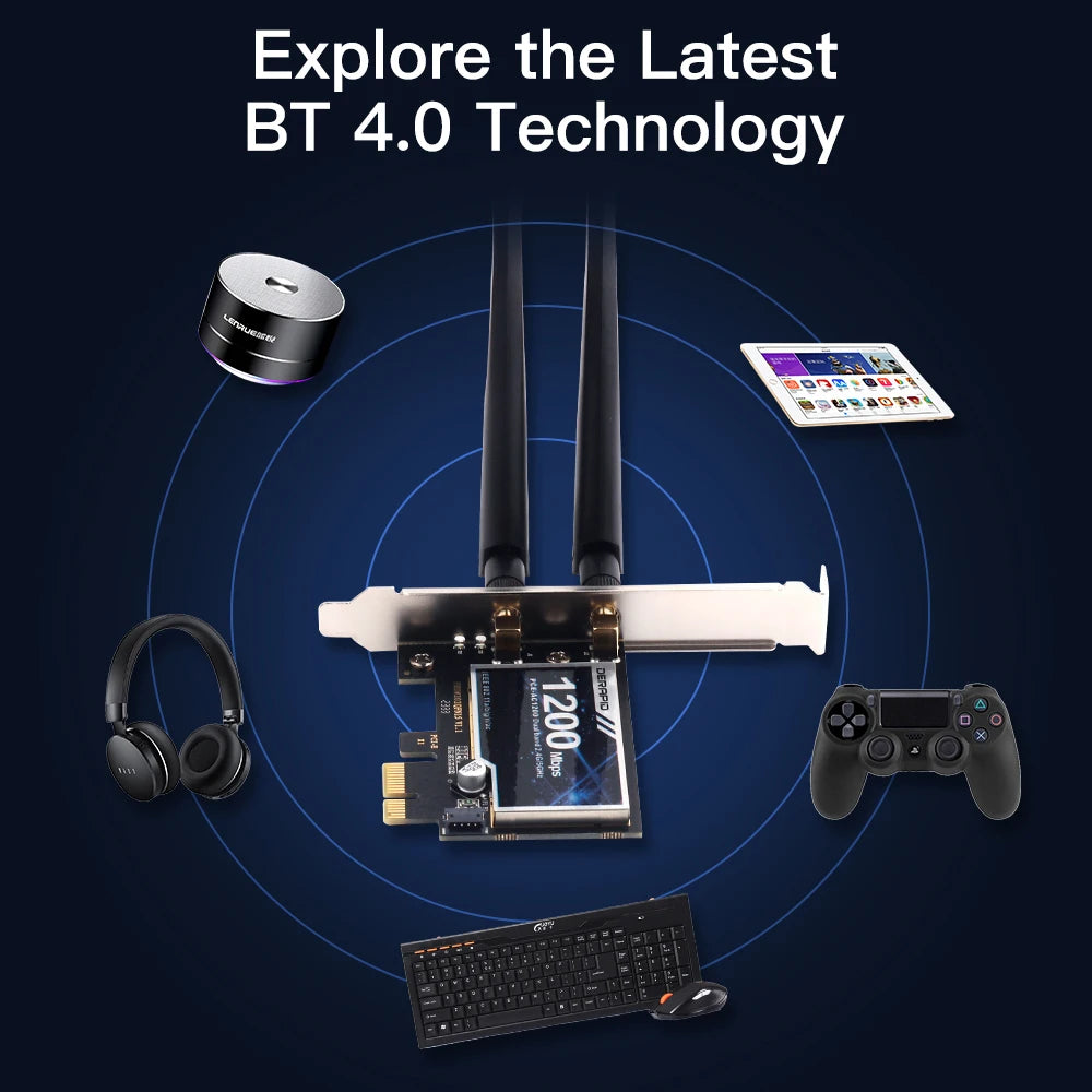 WiFi 5 AC1200 PCI-E Wireless Adapter Network Adapter BT 4.0 Dual Band 2.4G/5GHz 802.11AC Desktop Laptop PC For Windows 7/8/10/11