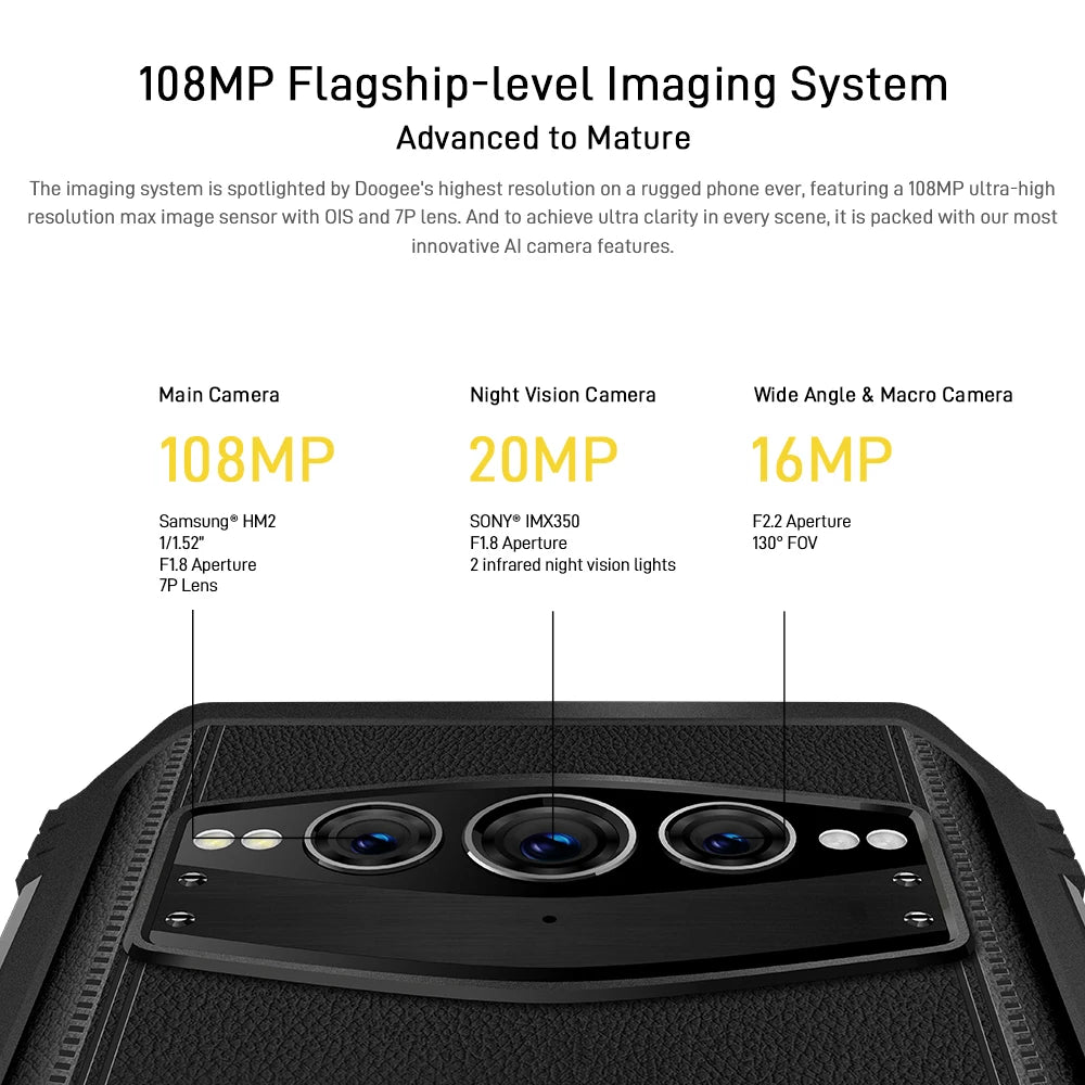 DOOGEE S100 12GB 256GB Flagship Smartphone 10800mAh 66W Fast Charge 108MP Rugged Mobile Phone 6nm Octa Core Android 12 Cellphone