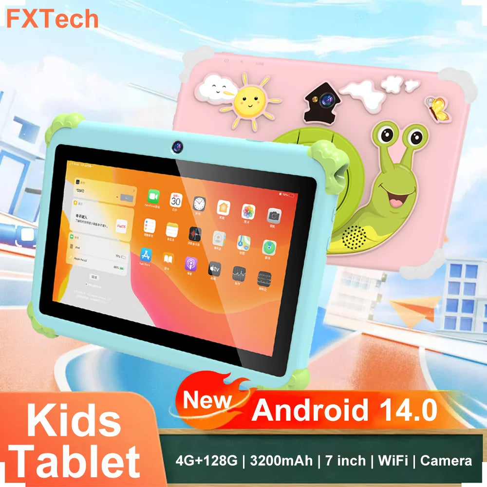 Kids Tablet 4GB + 128GB Memory Napd 703 Tablet 4 Core 7.01 HD Display 3200mAh WIFI-5G Android 14 Tablets for Children Girls 2025