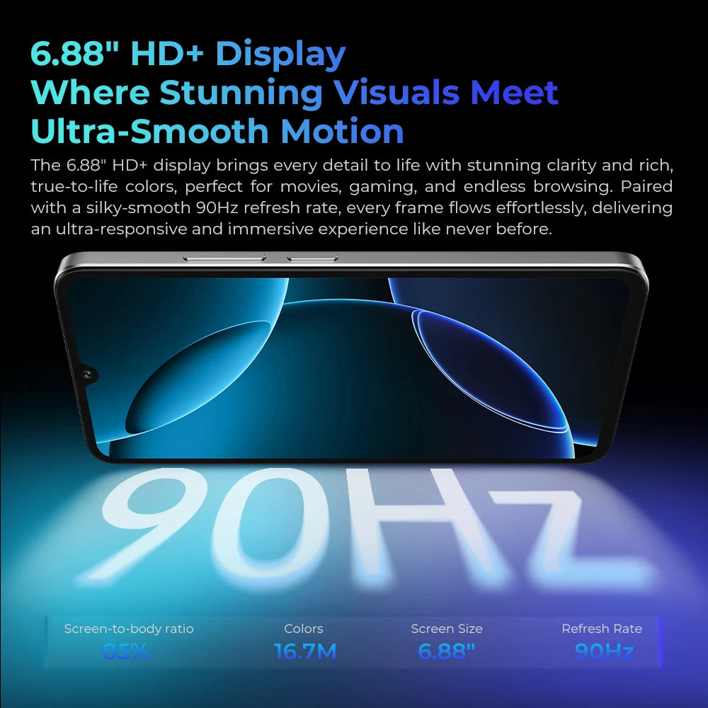 Oukitel C60 PRO smartphone 10000mAh Battery 24GB+256GB 6.88"HD 90Hz Android 15 13.4nm 36mm Powerful Speaker cell phone