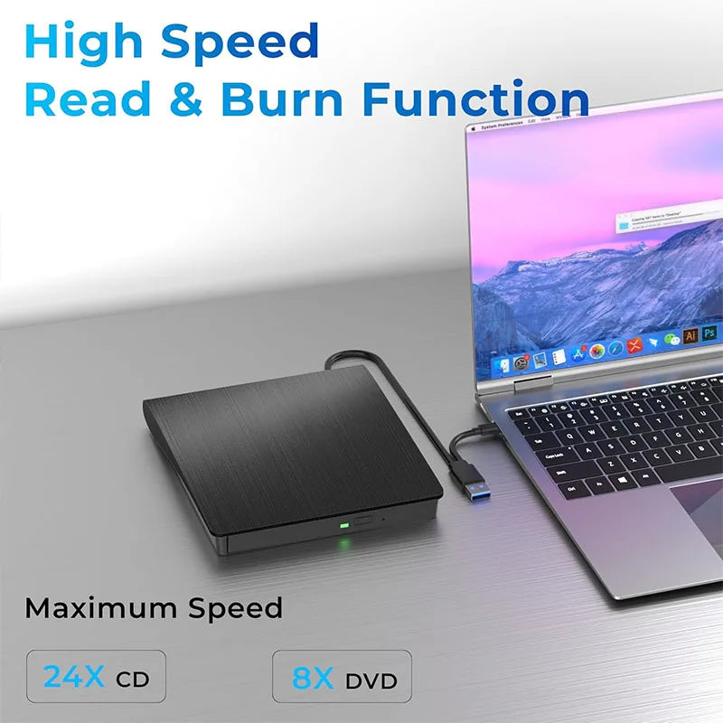 USB 3.0 USB C External CD/DVD RW Drive Read Burner Portable DVD Player Optical Drives For Laptop PC Windows 11 10 Linux OS Mac