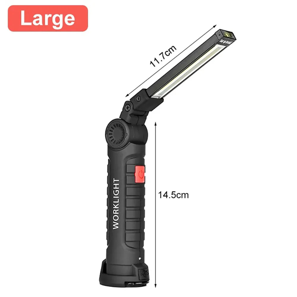 Rechargeable LED Emergency Flashlight Portable COB Folding Work Light 5Modes Waterproof Camping Floodlight With Magnetic & Hook