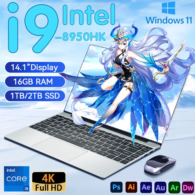 Brand New Laptop Computer Windows 11 Pro 14.1" Intel CORE i9 8950HK 16GB 1/2TB 1920*1080 Resolution Office Gaming PC notebook