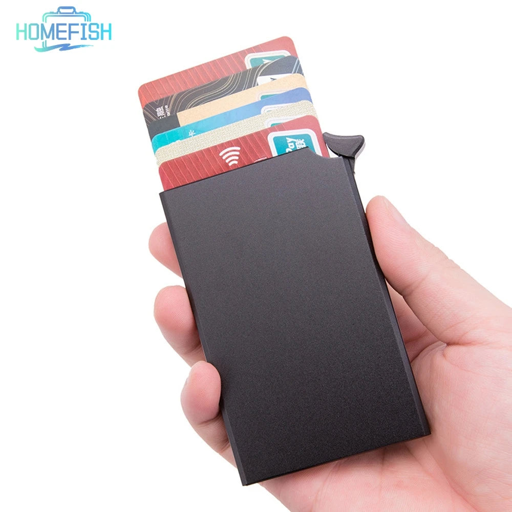 HOMEFISH Smart Wallet Card Holder Metal Thin Men Women Wallets Pop Up Minimalist Wallet Small Black Purse Vallet Walets for Men