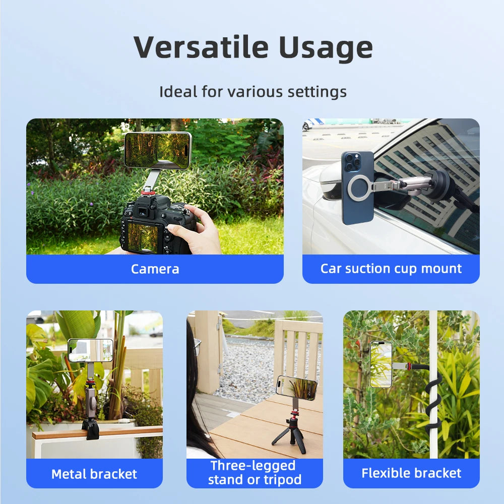 Flymile Magsafe Metal Magnetic Fixed Phone Holder Foldable Cold Shoe Tripod Adapter Teleprompter Stand For iPhone 16 15 14 13 12