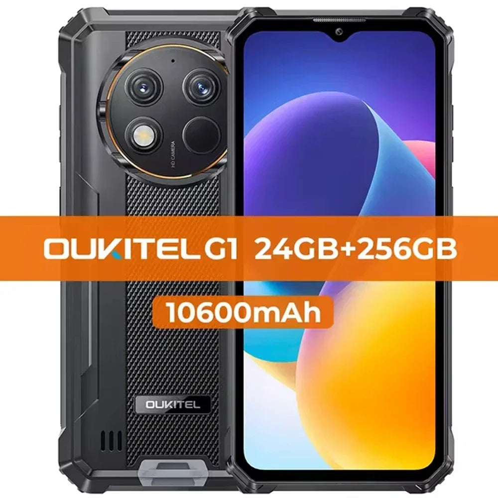 Oukitel G1 Rugged Smartphone Android14 10600mAh Battery 6.52 Inch HD+ 24GB RAM+256GB ROM Mobile Phone 48MP Camera Cellphone NFC