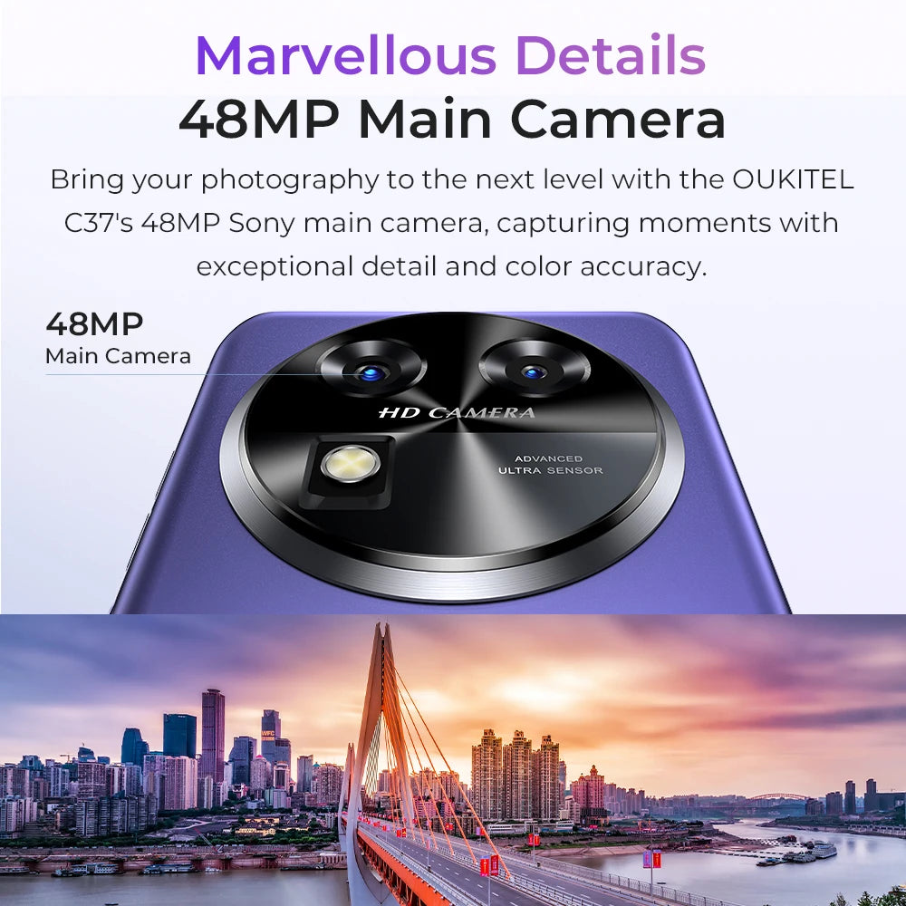 OUKITEL C37 Smartphone 6.6"FHD+ 5150 mAh 6GB+256GB Mobile Phone 48MP Android 13 Cell Phone