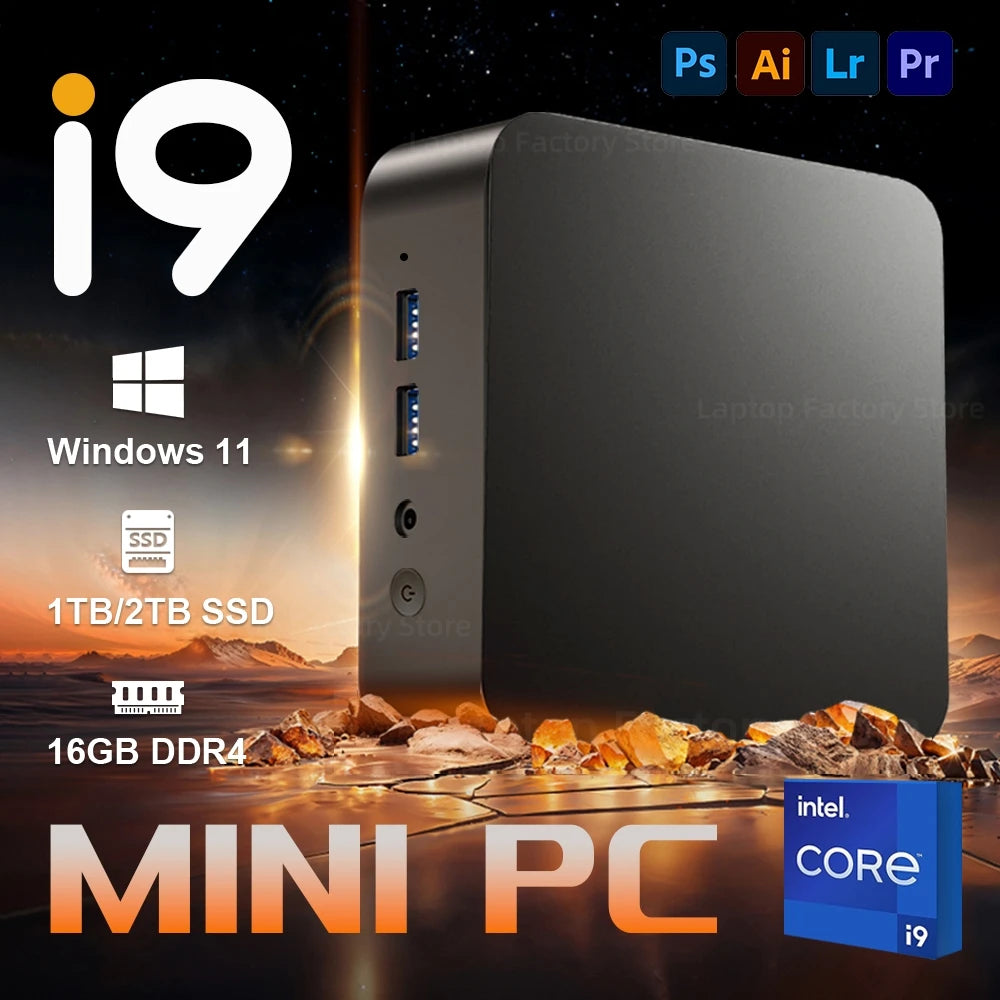 Mini PC Intel Core i9 Processor UHD Graphics Small Pocket Computer Windows 11 Mini PC WiFi6 1TB NVMe SSD Desktop Gaming Computer