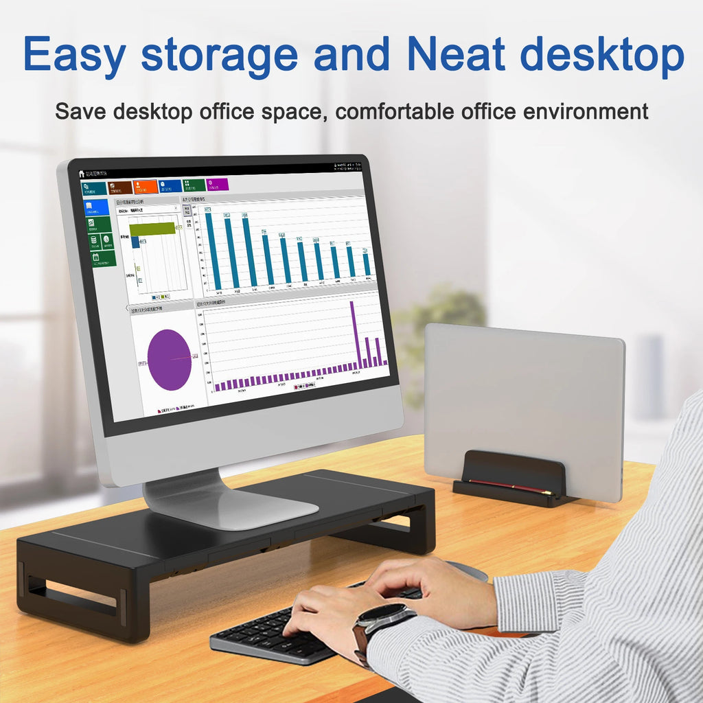 Computer Monitor Stands Foldable with USB3.0 Port Keyboard Mouse Storage Shelf and Drawer Monitor Holder