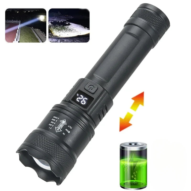9900LM Powerful LED Flashlight Battery Display USB Rechargeable Light Telescopic Zoom Torch Lamp Outdoor Camping Fishing Lantern