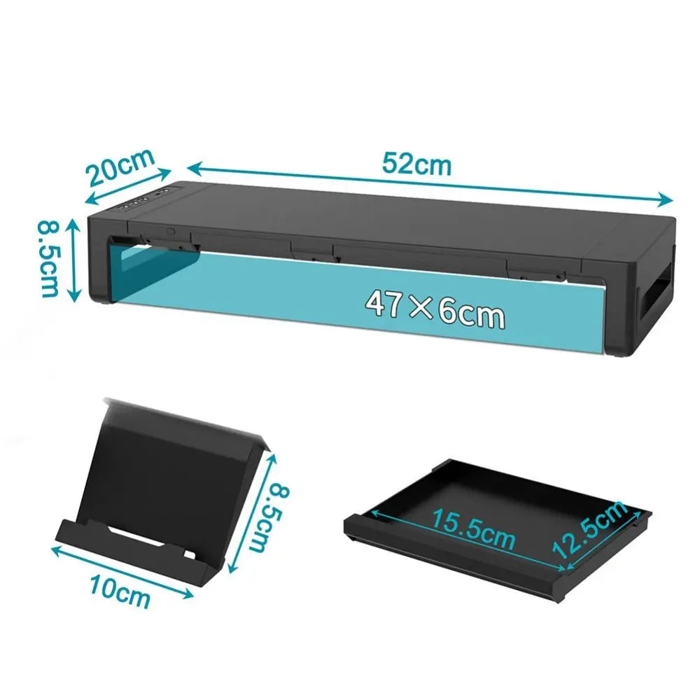 RGB Lights Monitor Stand Riser with USB USB 3.0 & 2.0 Hub with Storage Drawer Computer Display Stand Foldable Phone Holder