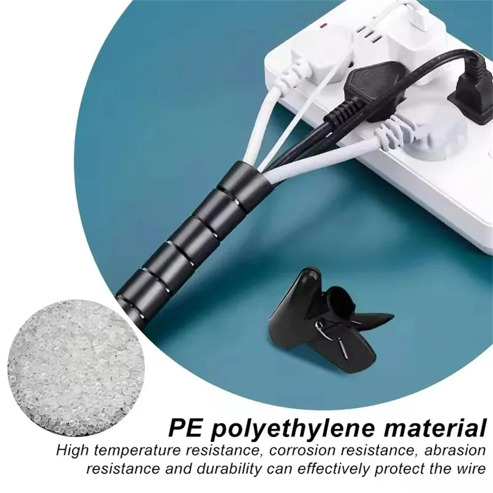 2M Cable Tube Clip Flexible Spiral Wire Protector Cable Organizer Computer Cord Protective Tube Clip Desk Tidy Management Tools