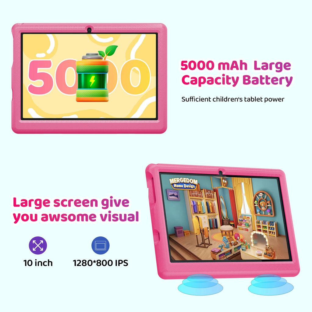 KT1006 10.1 Inch Kids Tablet 6GB RAM 64GB ROM 128GB SD Expand 5000mAh HD Dual Camera With Parenal Control Toy Gift for Children