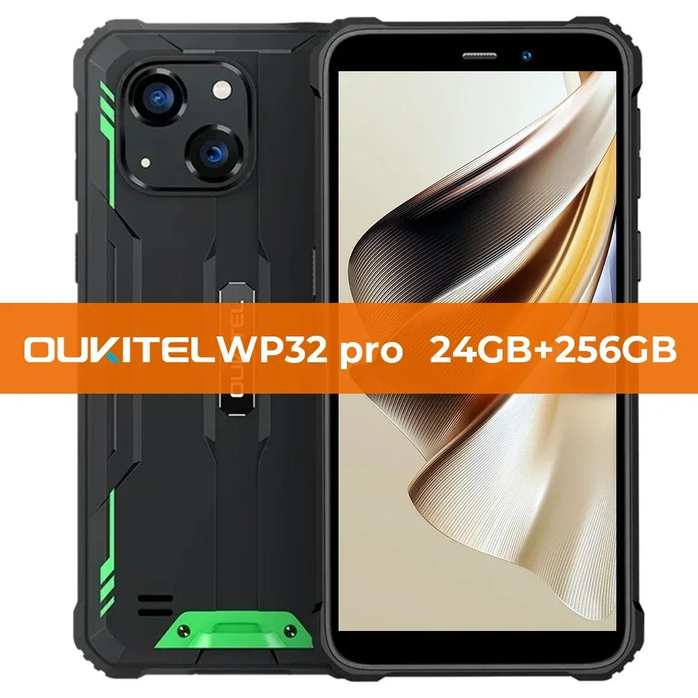 Oukitel WP32 Pro Rugged Smartphone 24GB+256GB 6" HD  20MP Cellphone NFC 6300mAh Octa Core Mobile phone