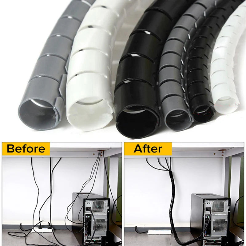 2M Spiral Cable Wire Protector Cable Organizer Computer Cord Protective Tube Clip Organizer Management Tools 10/16/22/28/32mm