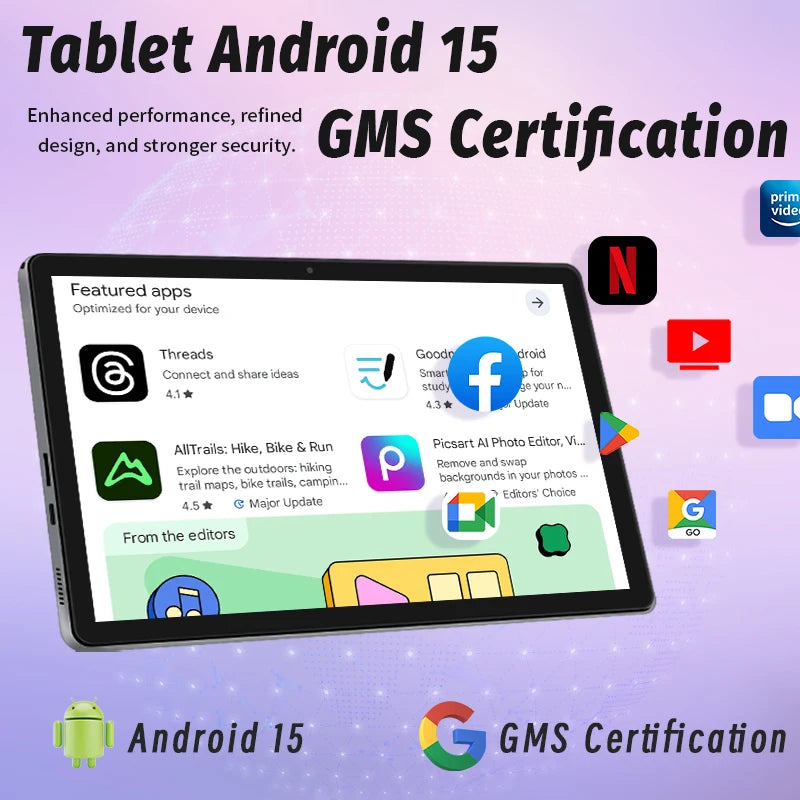 Tablet 10.95 inch Android 15 Tablets, 12GB RAM 128GB ROM 1TB Expand, Octa-core Processor, 1280x800 IPS, 8000mAh Battery (Black)