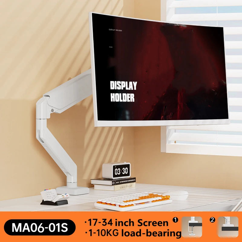 Single Monitor Mount Bracket for 14″–32″ Screens, Height Adjustable Monitor Arm with C-Clamp, Home Office Monitor Stand