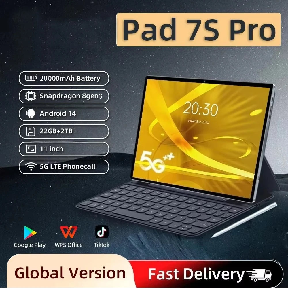 2025 Original Pad 7S Pro Tablet PC 11inch Snapdragon 8 gen3 Tab Android 14 22GB+2TB Tablets 20000mAh 5G Dual SIM WiFi GPS Google