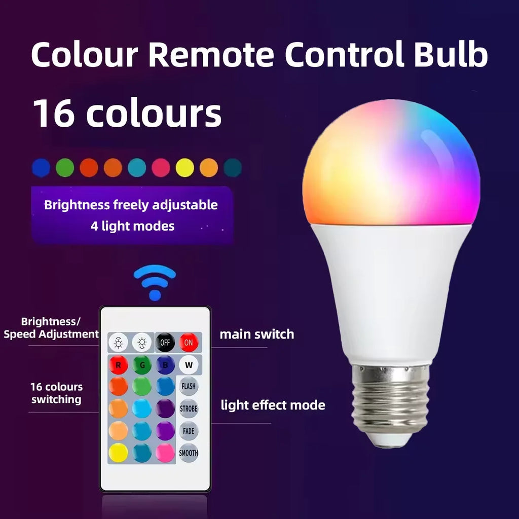 16 Colors RGB Colorful Infrared Remote Control Bulb 24 Key Remote Control Spotlight Color Changing Party Atmosphere Light