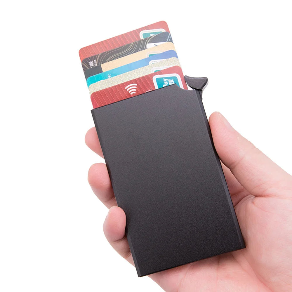 HOMEFISH Smart Wallet Card Holder Metal Thin Men Women Wallets Pop Up Minimalist Wallet Small Black Purse Vallet Walets for Men