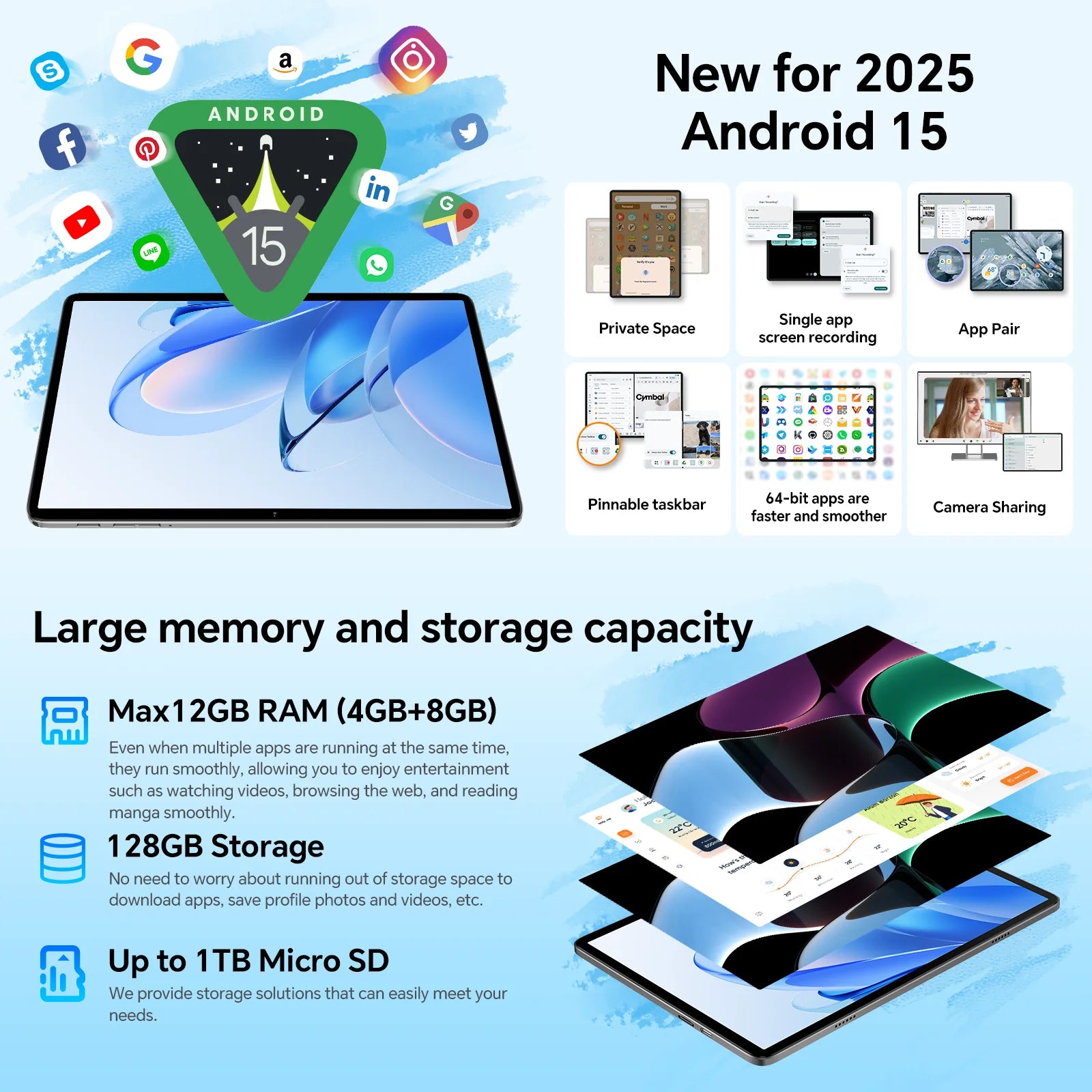 Teclast Tablet P30T Case Android 15 10.1" IPS Max 12GB RAM 128GB ROM T606 8-core P30TCase/Keyboard/Mouse/Stylus/Headphone/Stand