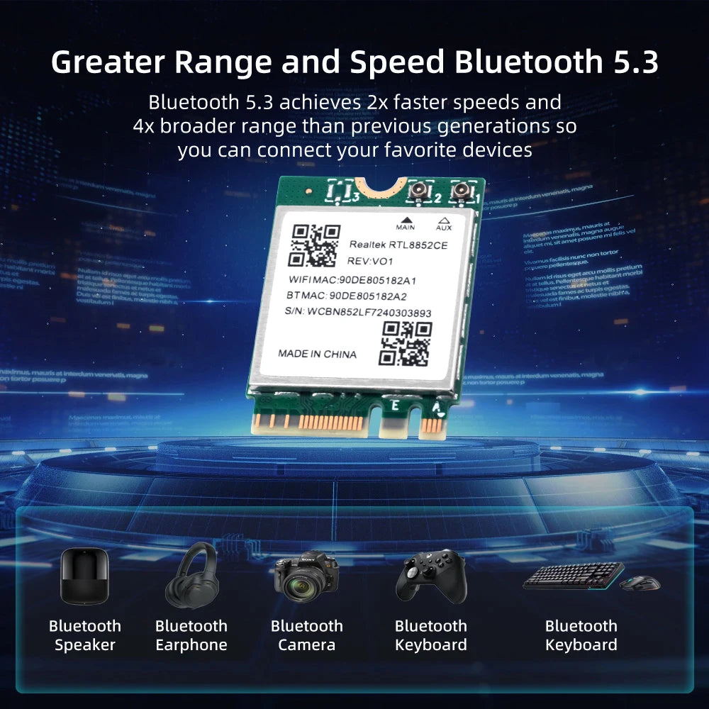 Triple Band WiFi 6E Bluetooth 5.3 Adapter 5400Mbps Wireless Signal Receive Card NGFF M.2 for Windows 10/11 RTL8852CE Like AX210