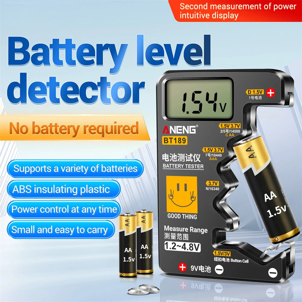 BT189 9V Battery Tester AA AAA Universal Digital Battery Tester Coin Cell Battery Tester Electricity Testing Tools