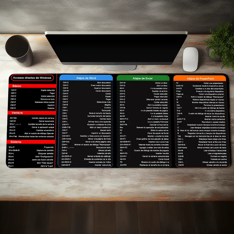 Spanish Excel Shortcuts Pattern Large Mouse Pad Office Desk Mat Computer Keyboard Pad Starters Gift for Office Workers Students