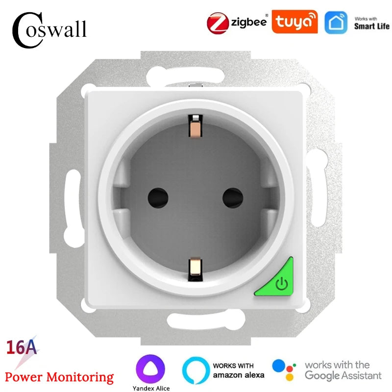 COSWALL DIY Module WIFI / Zigbee Smart EU Wall Socket With PD 20W Type-C & A Dual USB Fast Charger With Power Monitoring Alice