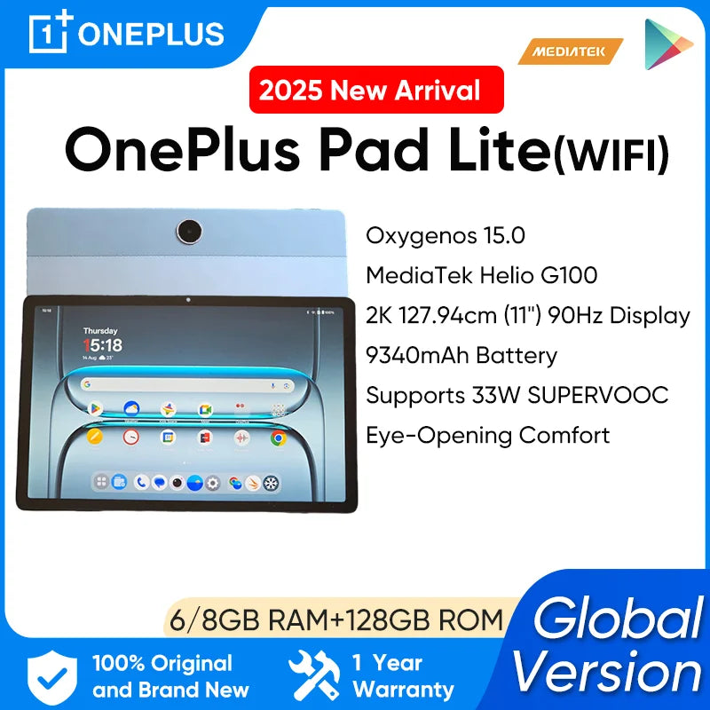OnePlus Pad Lite 6GB RAM 128GB Storage 11" Display Android Tablet MediaTek Helio G100 Processor Wi-Fi 9340mAh Battery OxygenOS