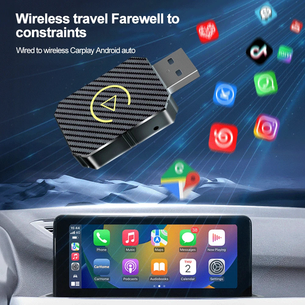 Mini Wired to Wireless Carplay&Android Auto Car AI Box Wireless Adapter Plug And Play Dongle Bluetooth 5.0/Wifi Type C USB Port