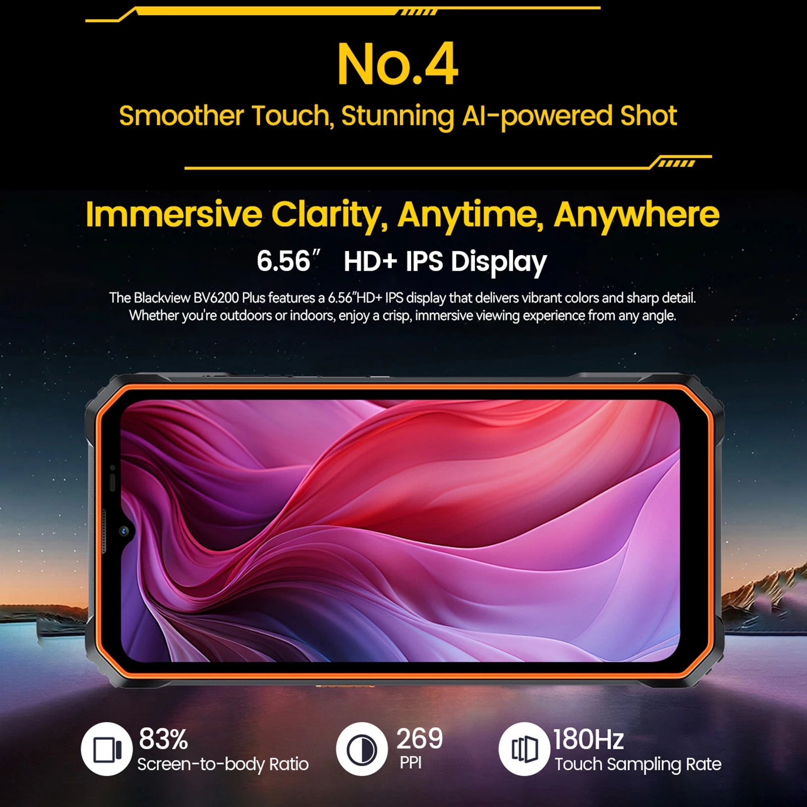 Blackview BV6200 Plus Rugged Phone 6.56inch HD+ Display 11000mAh Battery 13MP Camera 8GB+256GB NFC Android 14 Cellphone