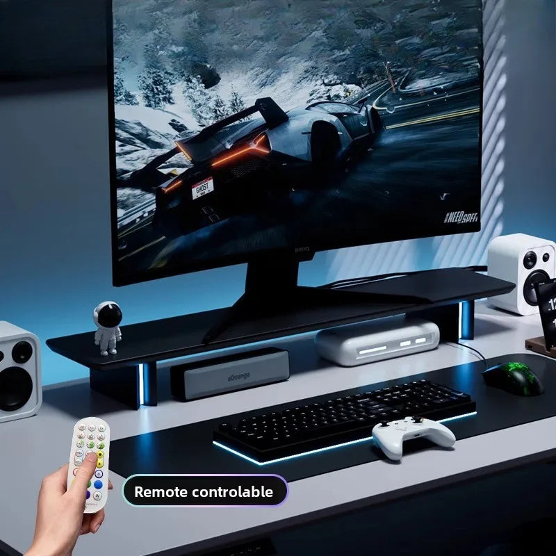 RGB LED Monitor Riser for Gaming Desk, Desktop Screen Elevation Stand, Laptop Holder, Multi-Layer Organizer,  Desk Accessory