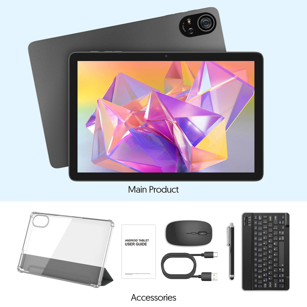 BAKEN 10-inch Android 15 tablet, A333 penta-core processor, 24GB (6GB + 18GB expansion) RAM + 128GB ROM, 5G WiFi, 8000mAh