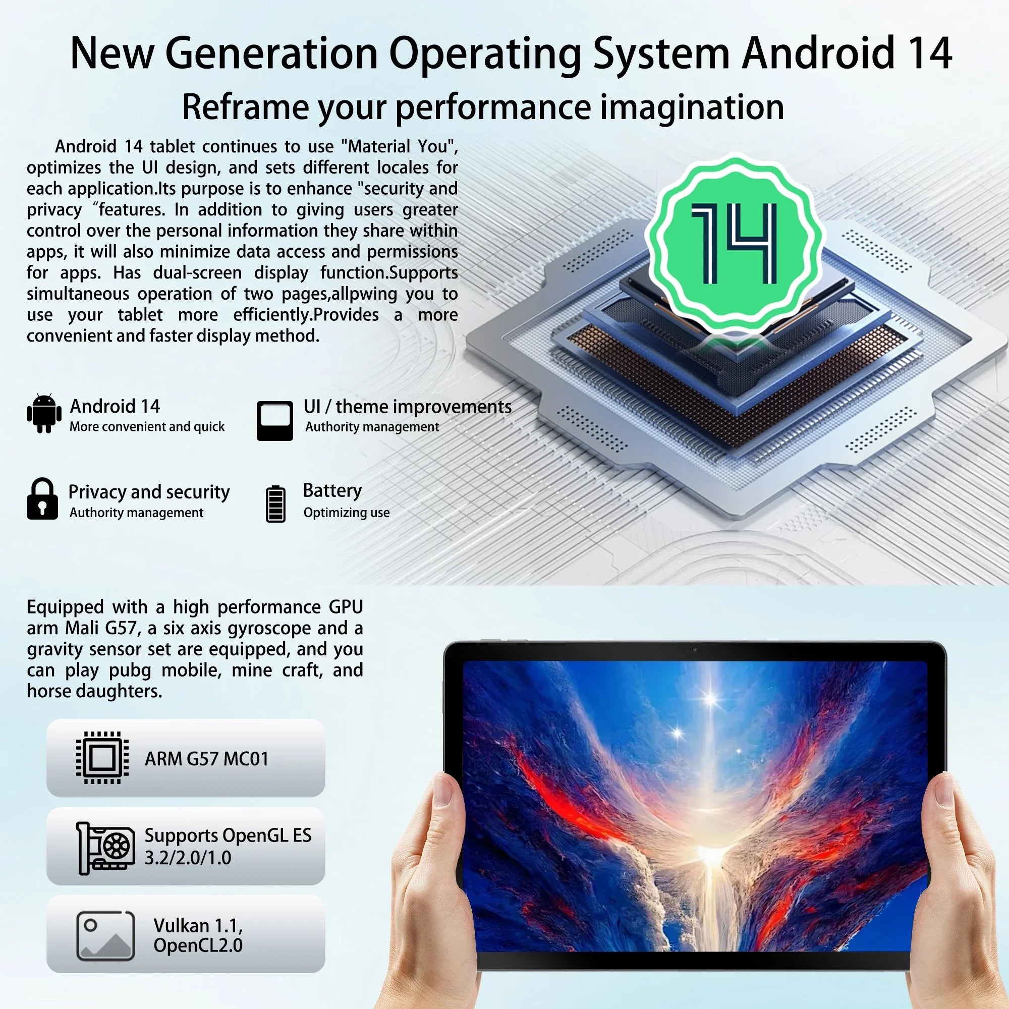 URAO C9+ 11 Inch Tablet Android 14 12GB RAM 128GB ROM(1TB TF Extensions) Octa-Core 2K Widevine L1 IPS 8MP+13MP 6800mAh Case Pen