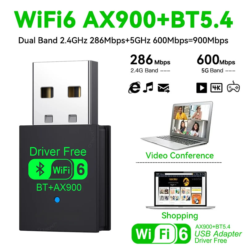 New 900Mbps USB Bluetooth 5.4 Adapter Wireless Dongle Audio Receiver Transmitter Driver Free WiFi6 For PC/Laptop Keyboard/Mouse