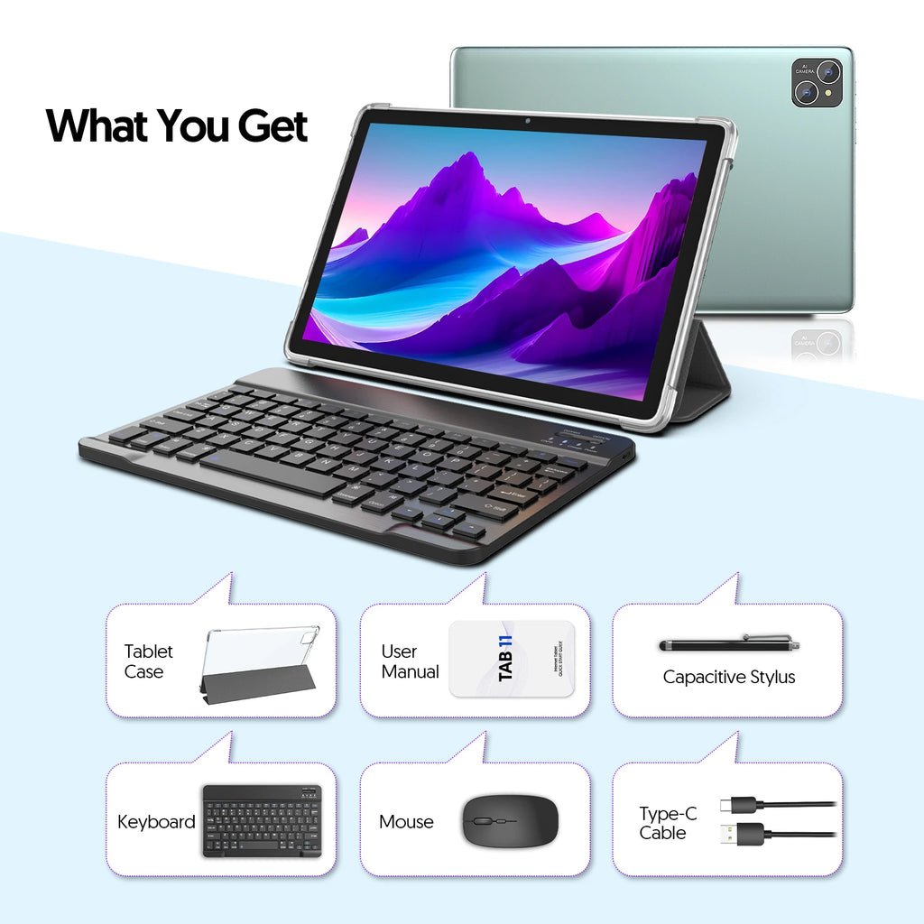 Android 14 tablet, with keyboard, mouse, protective case, stylus, 8(4+4) GB+128GB, octa-core processor, GMS certification