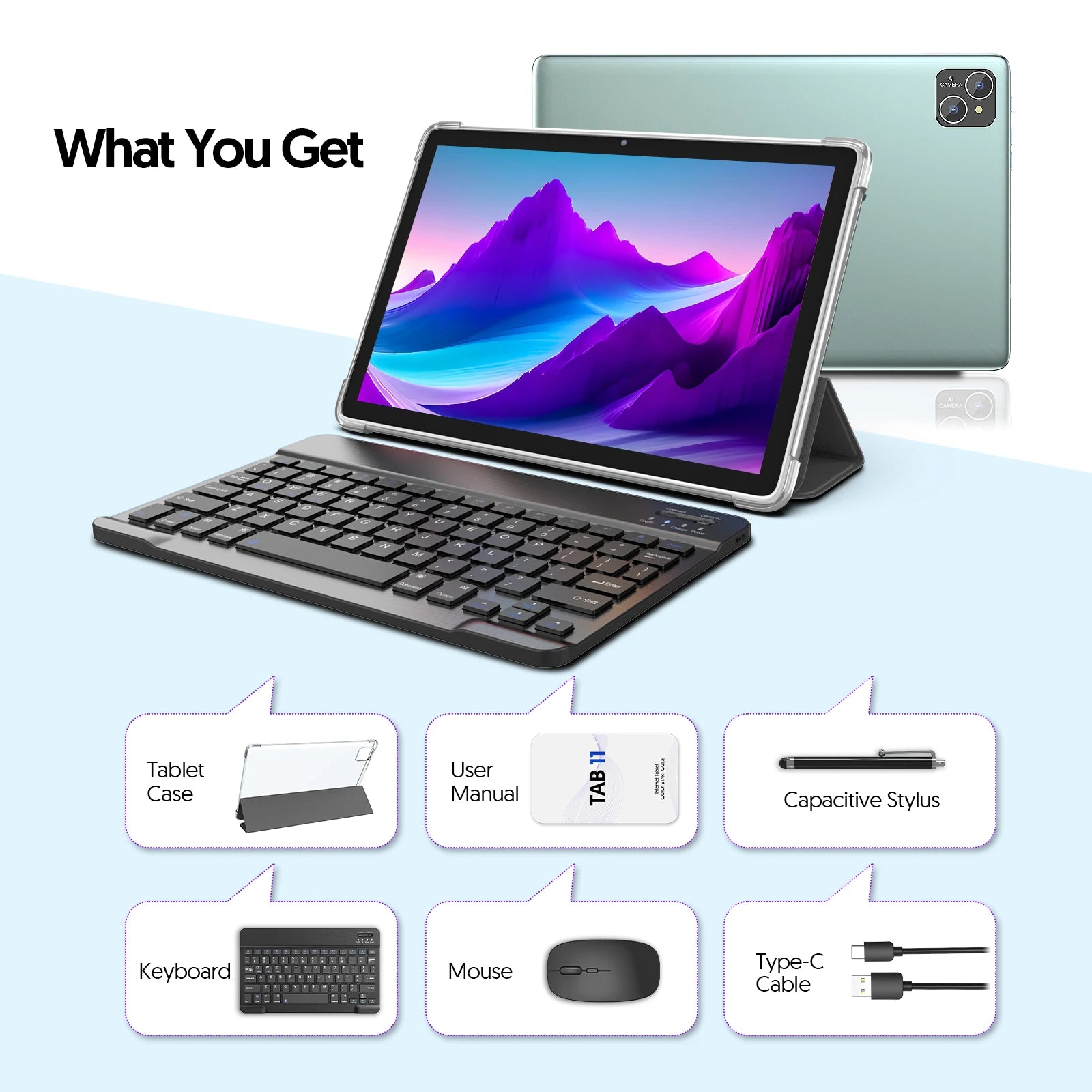 Android 14 tablet, with keyboard, mouse, protective case, stylus, 8(4+4) GB+128GB, octa-core processor, GMS certification